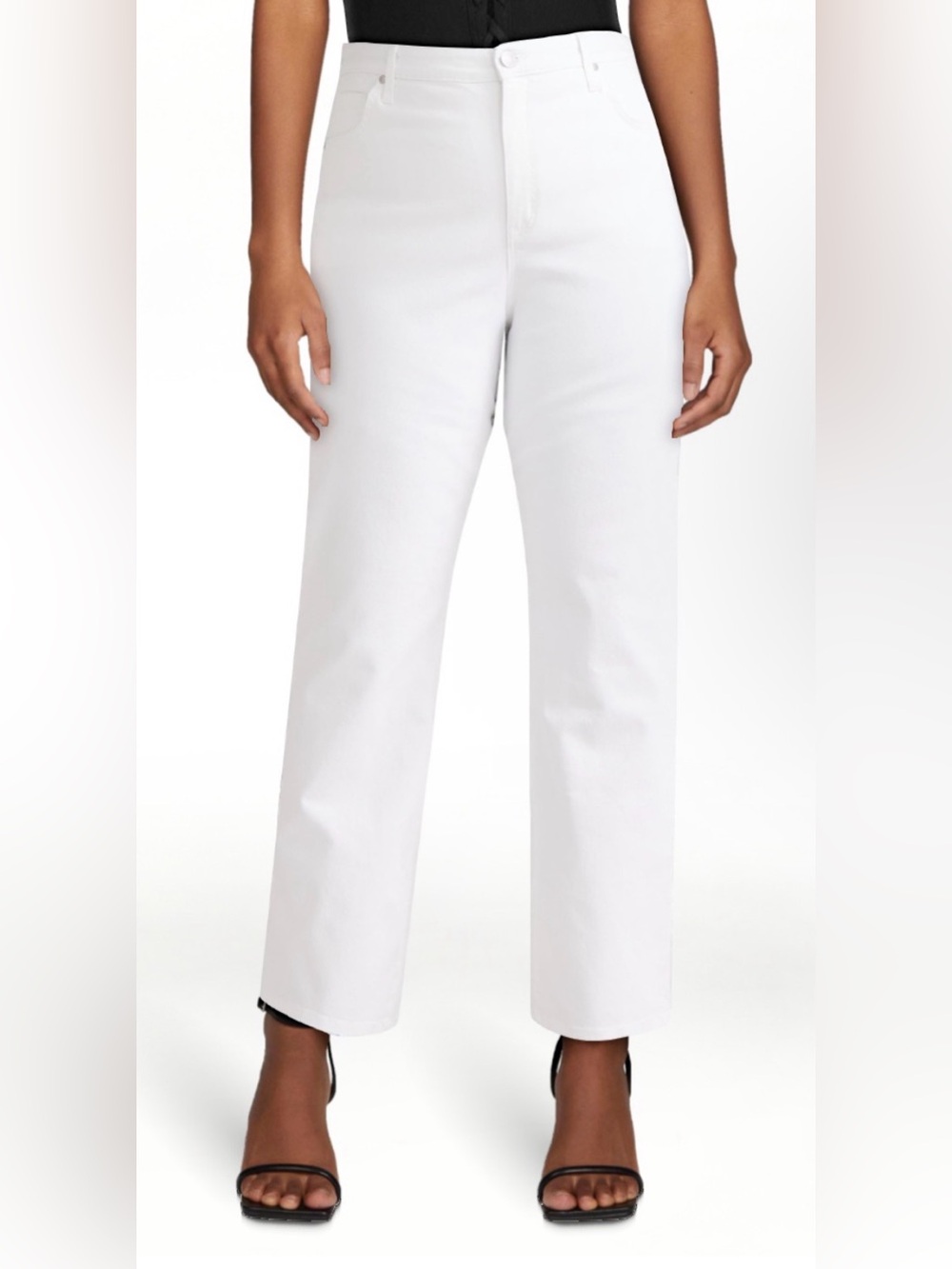 Terra & Sky Women’s White Denim High-Rise Plus Size Straight-Leg Jeans NWT
